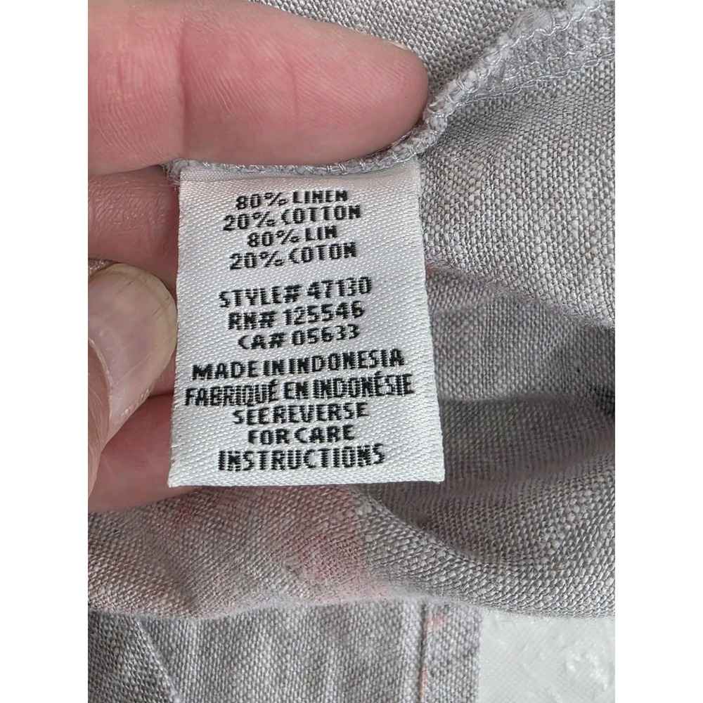 Habitat Button Up L Heavier Weight Linen Gray Pink Floral Resort Dressy Feminine - Picture 7 of 9